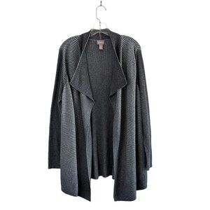 Chico's Gray Ribbed Open Cotton Blend Cardigan - NEW
